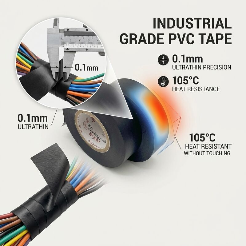 0.1mm Black Insulation PVC Tape 105C Heat Resistant for Automotive Wire Harness Wrapping